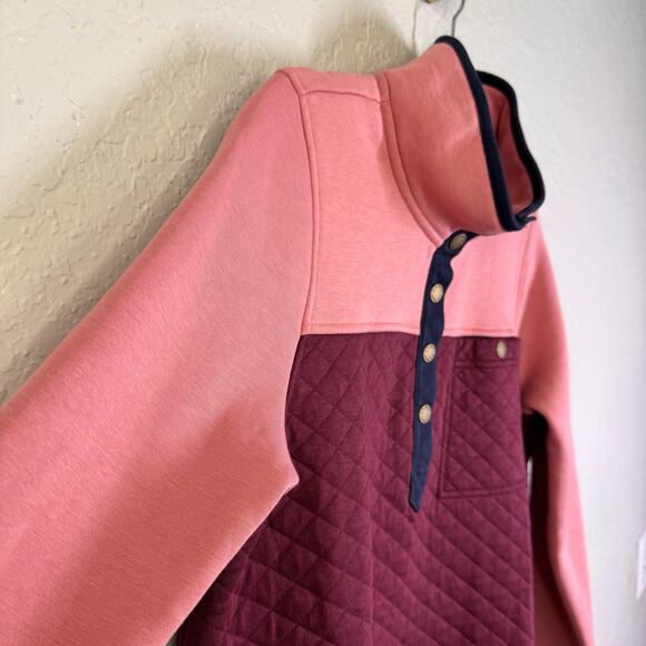 L.L. BEAN Pullover Quilted & Fleece Quarter Snap Colorblock Mock Neck Merlot - Picture 9 of 15